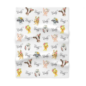 Personalized Baby Farm Animals Baby Girl Name Blanket