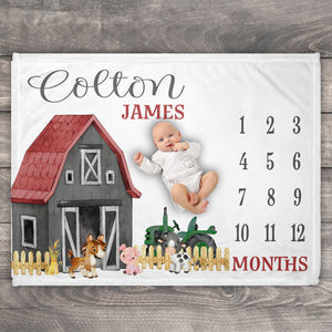 Farm Baby Blanket, Tractor Baby Blanket, Milestone Blanket, Monthly Baby Blanket, Farm Animal Blanket, Farm Baby Shower