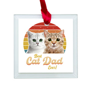Best Cat Dad Ever Christmas Ornament, Personalized Cat Photo Vintage Retro Christmas Ornament - GreatestCustom