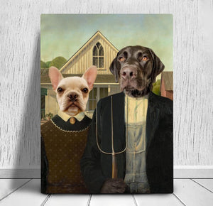 American Gothic Multiple Pet Portrait, 2 Dogs In One Portrait, Custom Pet Portrait, Pet Portraits, Personalized Pet Gift, Family Pets Canvas