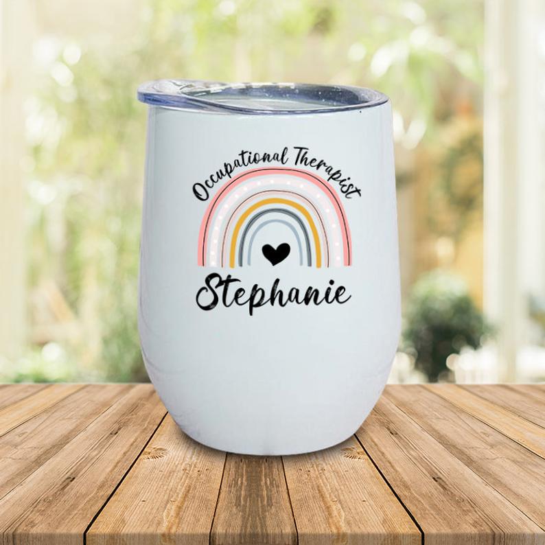 Personalized Occupational Therapy Gift, Rainbow Occupational Therapy Wine Tumber, OT Therapist Gift Travel Tumbler