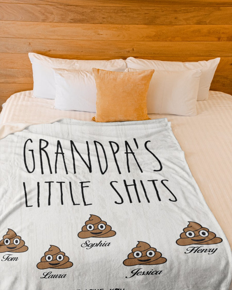 Grandpa Gift, Christmas Gift For Grandpa, Papa Gift, Gift Ideas For Grandpa, Personalized Grandpa's Little Shits Fleece/Sherpa Blanket