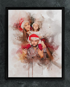 Personalized Watercolor Any Photo Christmas Gift Canvas Wall Art, Christmas Watercolor Art - GreatestCustom