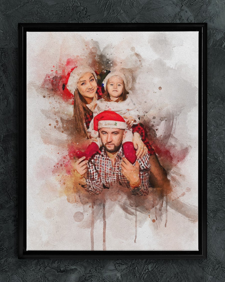 Personalized Watercolor Any Photo Christmas Gift Canvas Wall Art, Christmas Watercolor Art - GreatestCustom