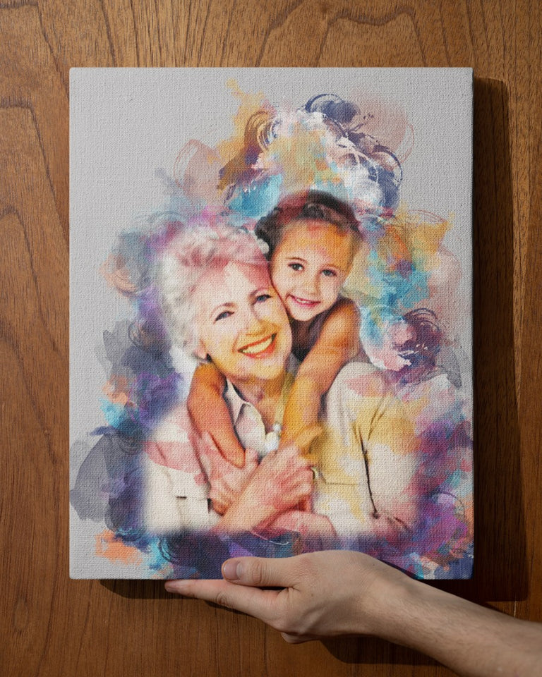 Grandma Gift Photo Watercolor Canvas, Mother's Day Birthday Gift For Grandma, Watercolor Grandma Portrait, Mother's Day Gift, Gift For Grandma, Custom Any Photo Portrait, Framed Canvas