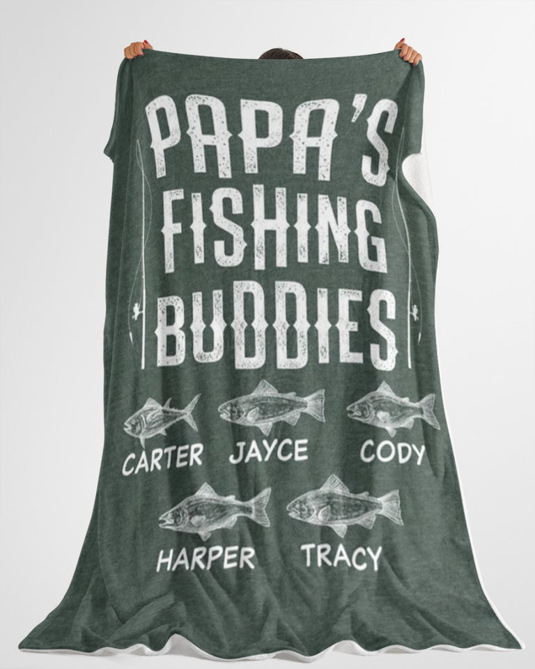 Fishing Grandpa Gift, Fisherman Gift, Fishing Lover Gift For Grandpa,Personalized Papa's Fishing Buddies Fleece/Sherpa Blanket