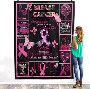 Personalized Custom Breast Cancer Awareness Pink Ribbon Woman Survivor Warrior Fleece Blanket