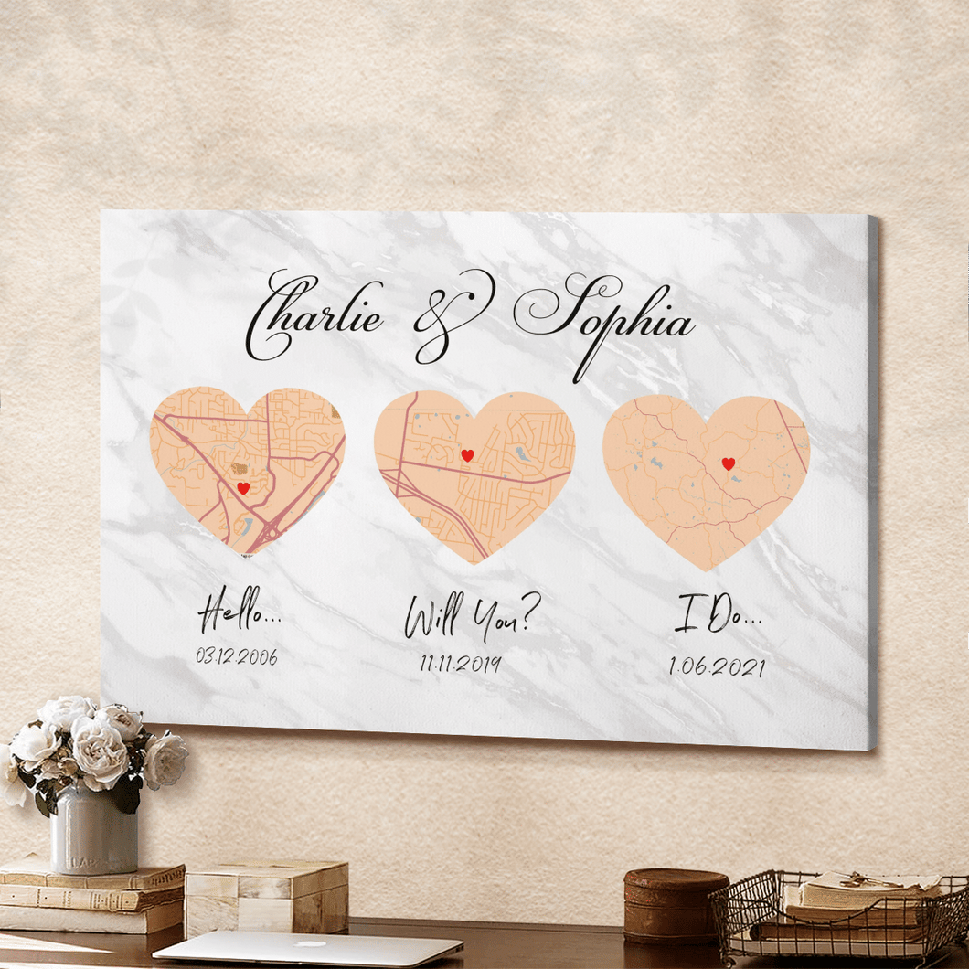 Hello, Will You, I Do, Map Art Canvas, Anniversary Wedding Gift, Gift For Couple, Gift For Him, Anniversary Gift For Him or Her