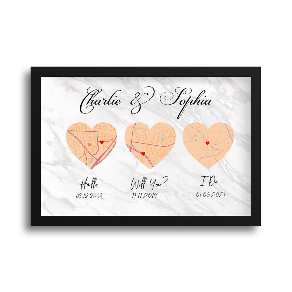 Our First Date Valentines Day Map Plaque Couples Gift For Her