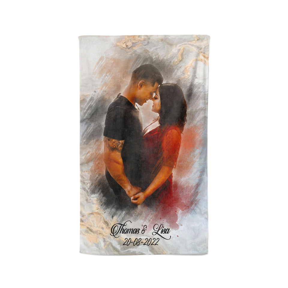 Personalized Watercolor Couple Gift Beach Towel, Couple Gift For Her - GreatestCustom