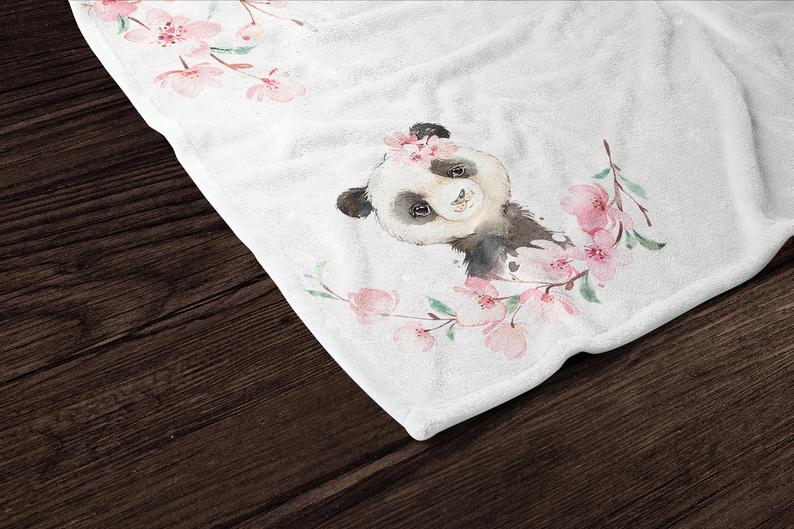 Cherry Blossom Milestone Blanket Girl , Panda Blanket For Baby,Personalized Baby Girl Blanket, Baby Shower Gift