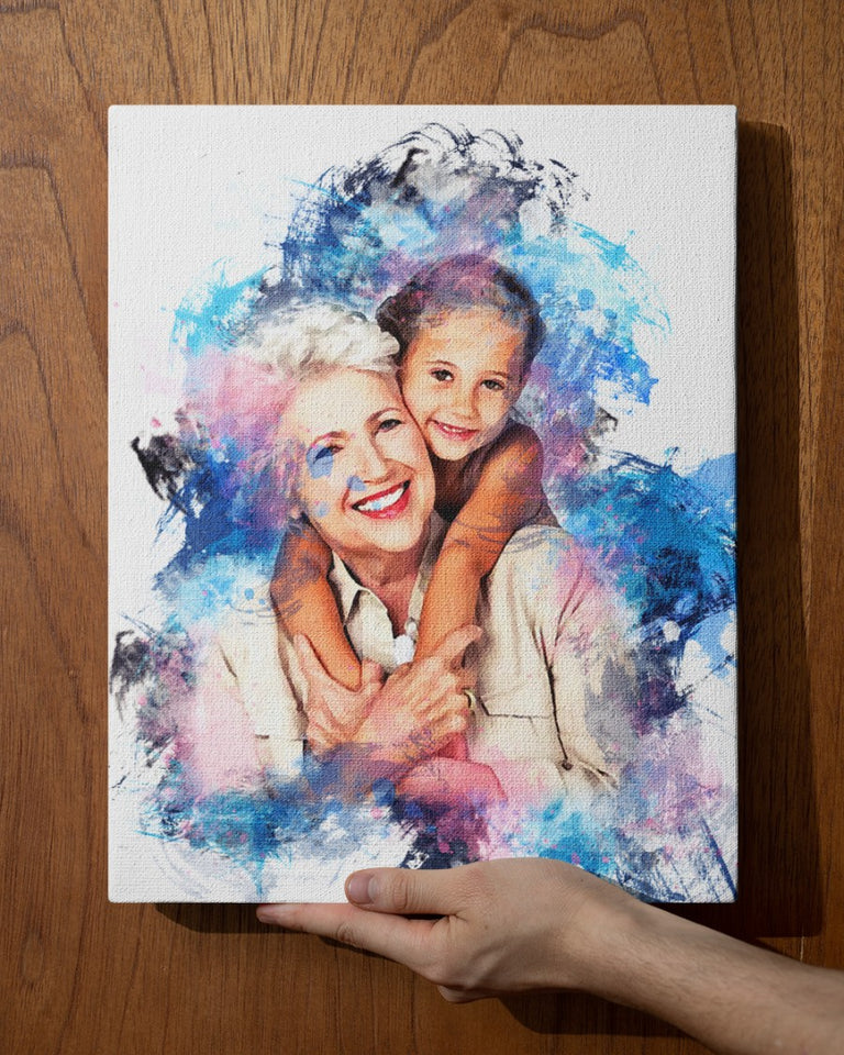 Grandma Gift Photo Watercolor Canvas, Mother's Day Birthday Gift For Grandma, Watercolor Grandma Portrait, Mother's Day Gift, Gift For Grandma, Custom Any Photo Portrait, Framed Canvas