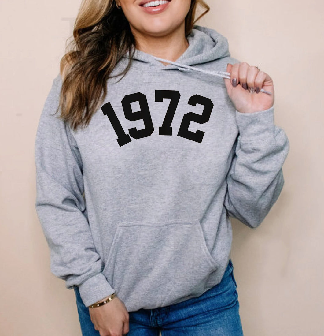 Custom Year 51st Birthday Hoodie, 1972 Birthday Year Number Hoodie for Women - GreatestCustom