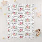 Personalized Baby Girl Custom Name Blanket, Baby Girl Watercolor Floral Baby Blanket