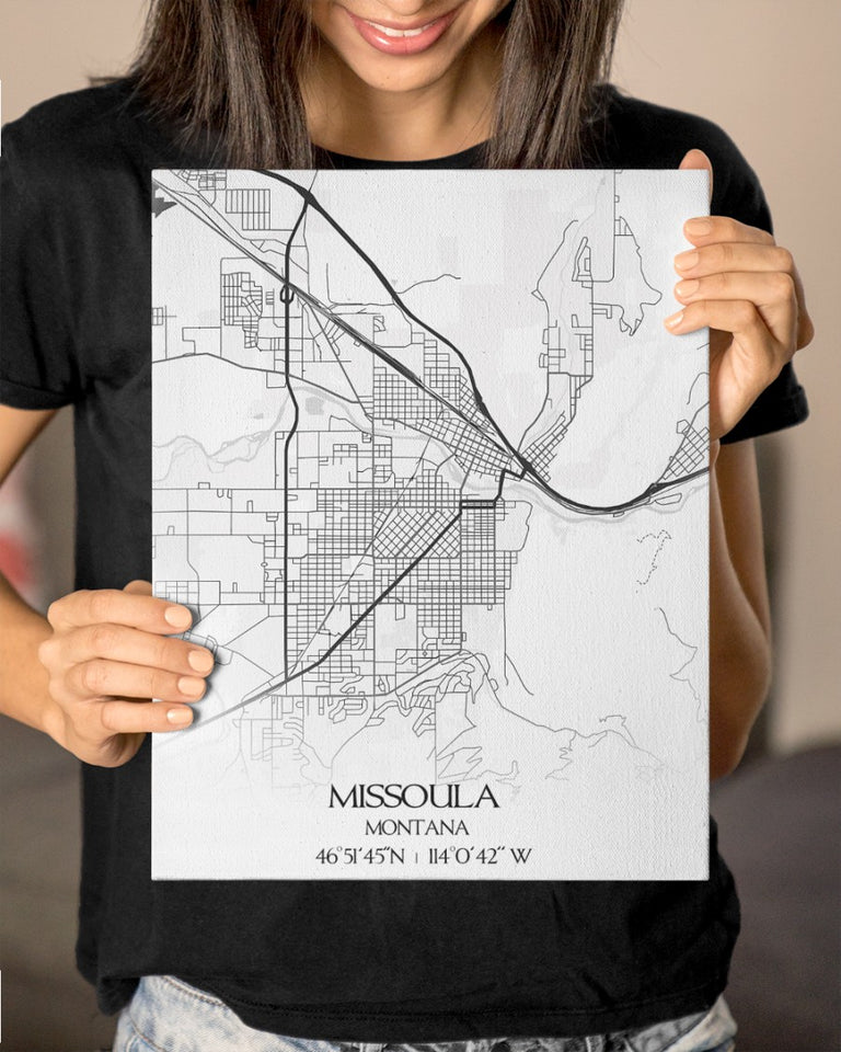 Missoula Map Print Canvas, Montana MT USA Map Art, Custom Your State Canvas, City Street Road Map Wall Decor