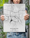 Rochester Map Print Canvas, New York NY USA Map Art, Custom Your State, Monroe County City Street Road Map Wall Decor