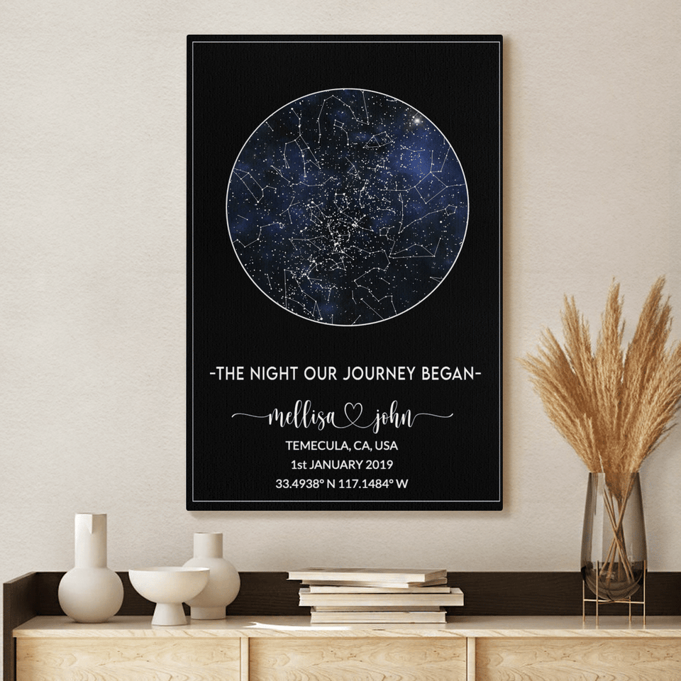 Personalized Star Map Canvas, Gift for Boyfriend, Night sky Print Canvas, Valentines Day Gift for Him, 1st Anniversary Gift