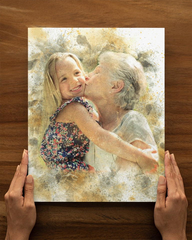 Grandma Gift Photo Canvas, Mother's Day Gift, Birthday Gift For Grandma, Gift For Grandma, Custom Any Photo Portrait, Framed Canvas