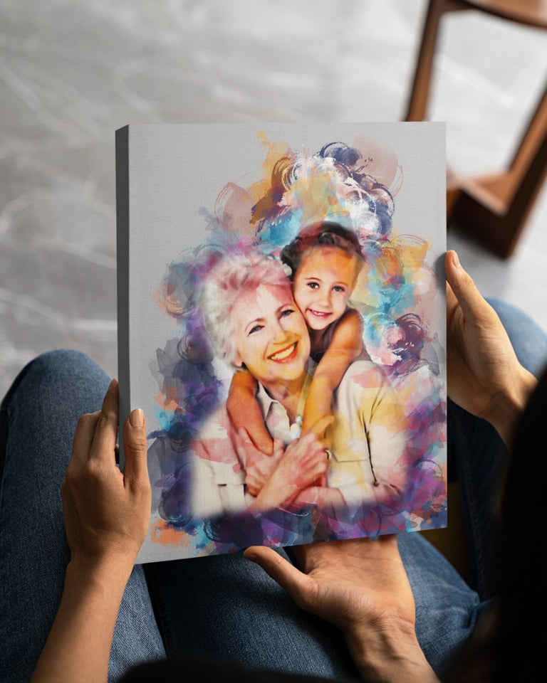 Grandma Gift Photo Watercolor Canvas, Mother's Day Birthday Gift For Grandma, Watercolor Grandma Portrait, Mother's Day Gift, Gift For Grandma, Custom Any Photo Portrait, Framed Canvas