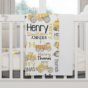 Personalized Construction Blanket, Personalized Baby Blanket, Construction Truck Baby Blanket- GreatestCustom