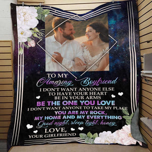 Valentine Gift For Boyfriend, Valentine Day Gift For Him, Personalized Photo To My Amazing Boyfriend Fleece Blanket