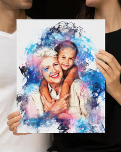 Grandma Gift Photo Watercolor Canvas, Mother's Day Birthday Gift For Grandma, Watercolor Grandma Portrait, Mother's Day Gift, Gift For Grandma, Custom Any Photo Portrait, Framed Canvas
