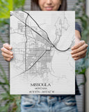 Missoula Map Print Canvas, Montana MT USA Map Art, Custom Your State Canvas, City Street Road Map Wall Decor