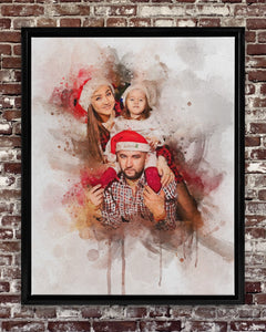 Personalized Watercolor Any Photo Christmas Gift Canvas Wall Art, Christmas Watercolor Art - GreatestCustom
