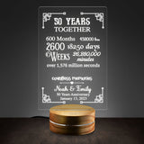 50th Anniversary Gift for Her, Gift for Him, 50 Year Anniversary Plaque Personalized Acrylic Plaque LED Lamp Night Light