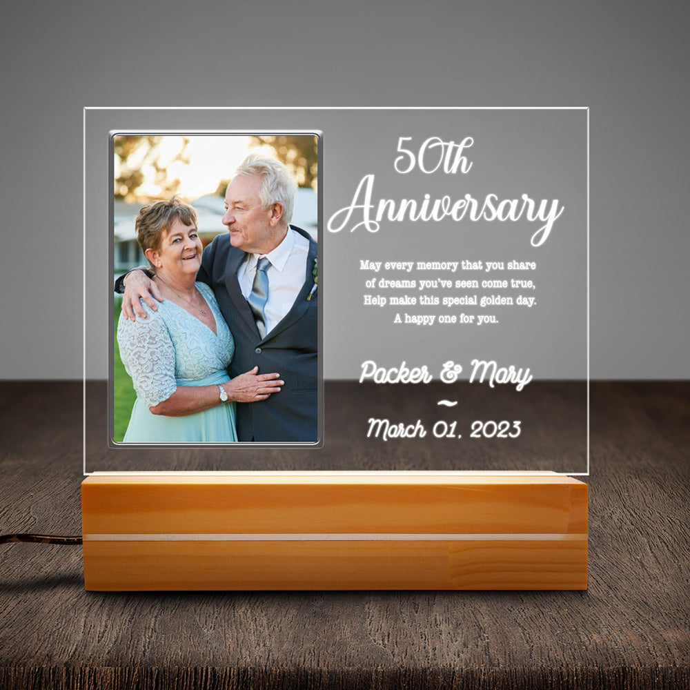 50th Year Wedding Anniversary Gift Plaque Personalized Acrylic Plaque LED Lamp Night Light