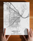 Missoula Map Print Canvas, Montana MT USA Map Art, Custom Your State Canvas, City Street Road Map Wall Decor