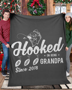 Fishing Grandpa Gift, Fisherman Gift, Papa Gift, Personalized Hooked On Being Grandpa Fleece/Sherpa Blanket
