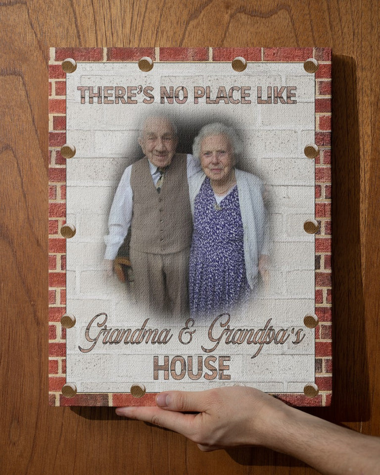 Personalized Gift For Grandparents Custom Wall Art Canvas, Grandparents Gift Canvas, There is No Place Like Grandma & Grandpa's House Brick Texture Canvas