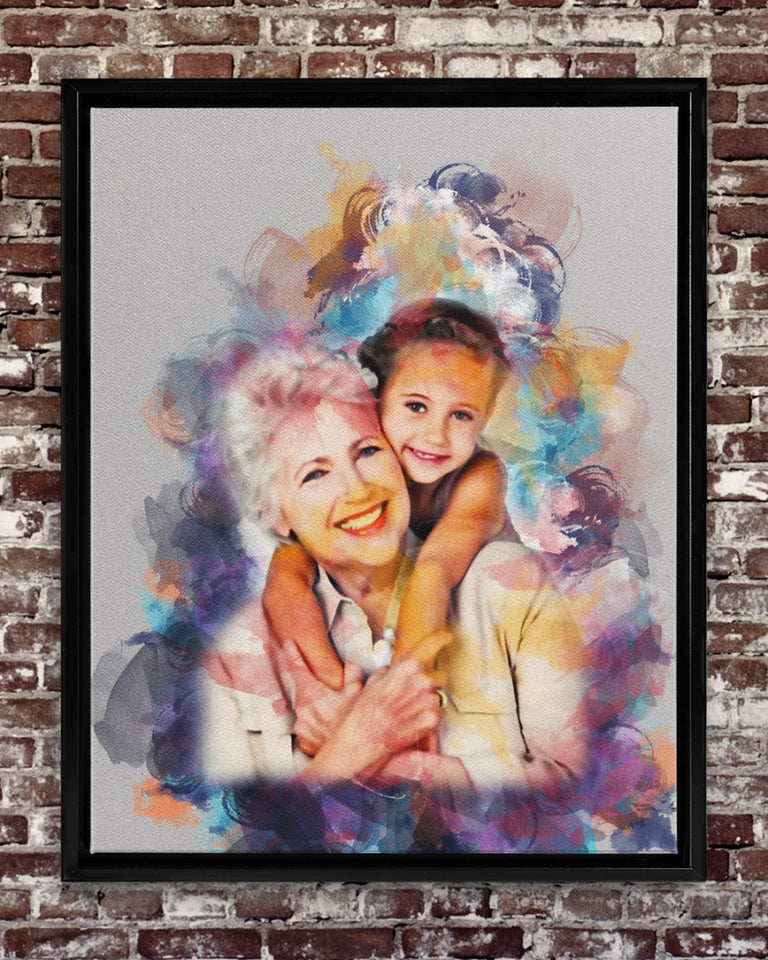 Grandma Gift Photo Watercolor Canvas, Mother's Day Birthday Gift For Grandma, Watercolor Grandma Portrait, Mother's Day Gift, Gift For Grandma, Custom Any Photo Portrait, Framed Canvas