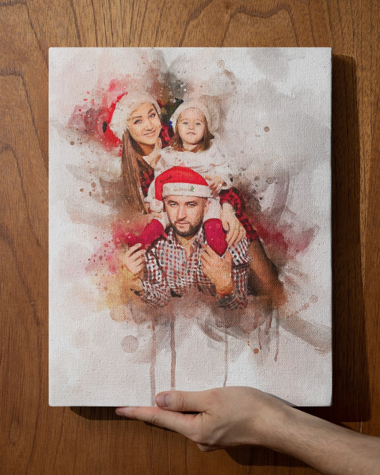 Personalized Watercolor Any Photo Christmas Gift Canvas Wall Art, Christmas Watercolor Art - GreatestCustom