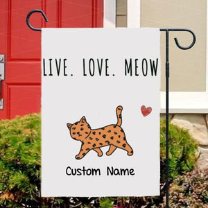 Live-Love-Meow Walking Cat Personalized Garden Flag