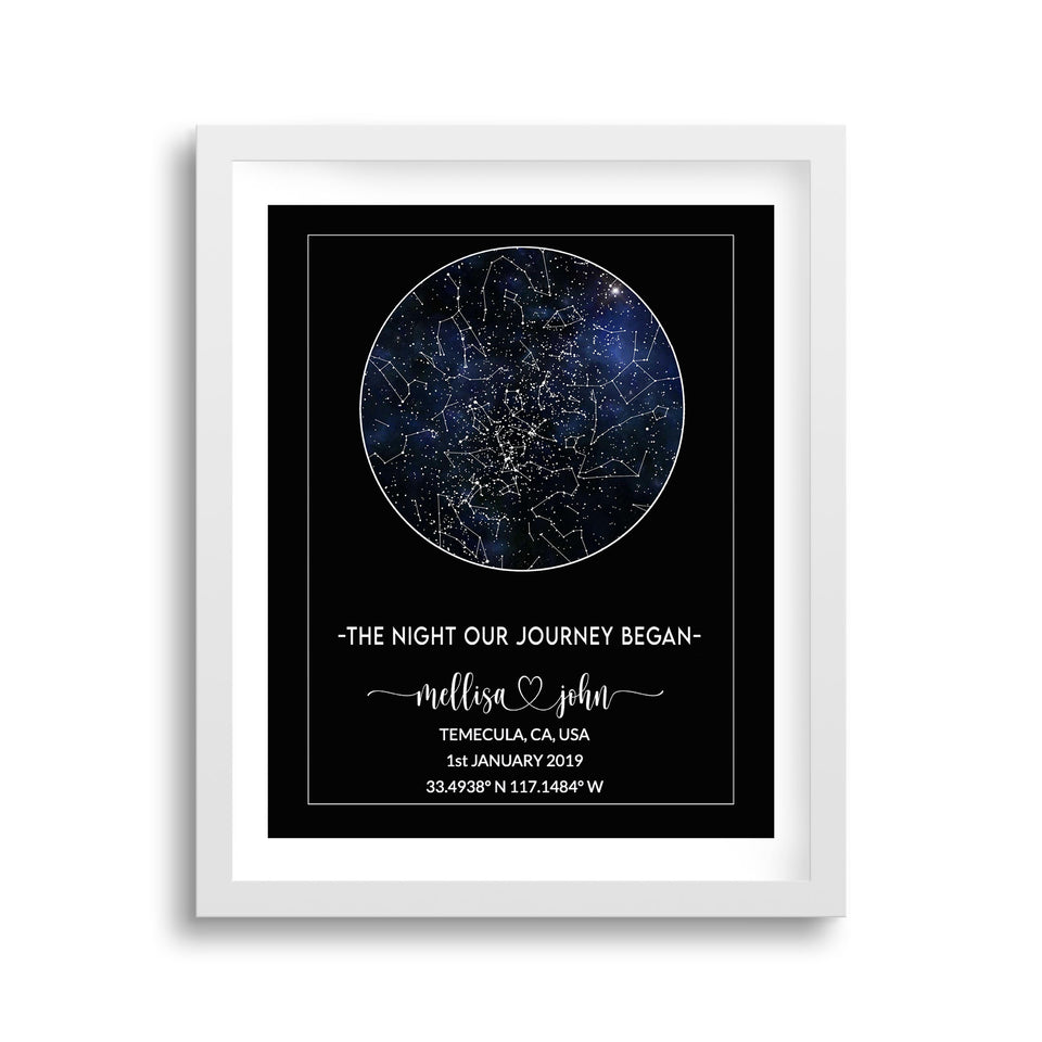 Personalized Star Map Framed Art Print, Gift for Boyfriend, Night sky Print Canvas, Valentines Day Gift for Him, 1st Anniversary Gift