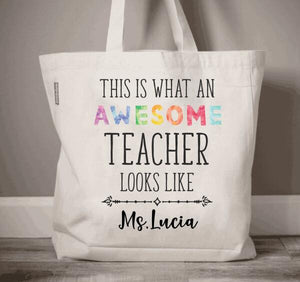Awesome Teacher Gift Bag , Back to School Teacher Gift , Personalized Teacher Name , Awesome Teacher Tote Bag Gift , Monogrammed Tote Canvas