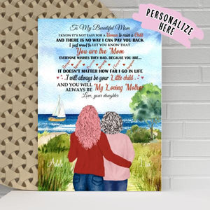 Personalized To my Beautiful Mom Wall Art, Gift For Mom, Mother's Day, Mom and Daughter Gift, Family Gift