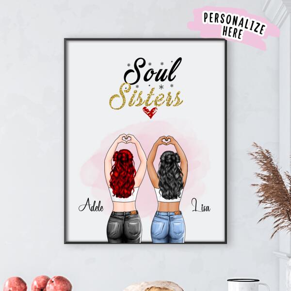 Funny Gifts for Twins Gift Adults Twin Sister Gift Print Soul Sisters Wall  Decoration Friendship Print Gift for Dance Teacher Art Poster 267 