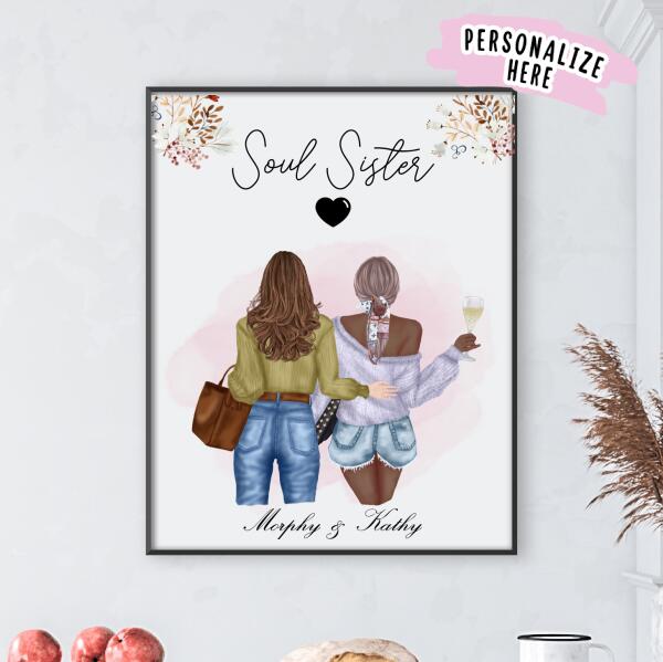Personalized Best Friend Gift Poster Portrait,  Sister Art Print Gift, Best Friend Gift Ideas, Gift ideas For Sister