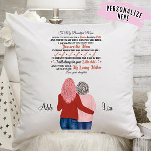 Personalized To my Beautiful Mom Pillow, Gift For Mom, Mother's Day, Mom and Daughter Gift, Family Gift