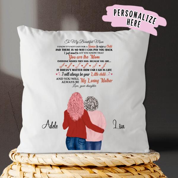 Personalized To my Beautiful Mom Pillow, Gift For Mom, Mother's Day, Mom and Daughter Gift, Family Gift