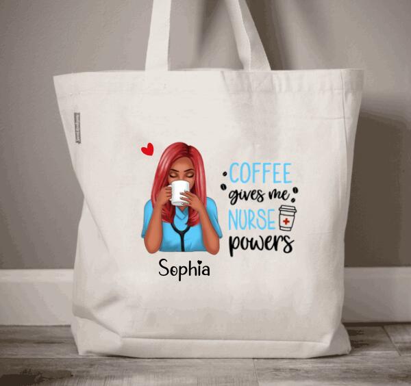 Coffee Gives Me Nurse Power Personalized Tote Bag, Nurse Tote Bag, Nurse Gifts, Gifts For Nursing