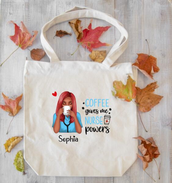 Coffee Gives Me Nurse Power Personalized Tote Bag, Nurse Tote Bag, Nurse Gifts, Gifts For Nursing