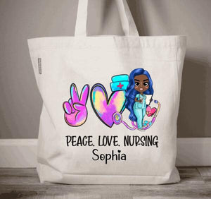 Personalized Peace Love Nurse Tote Bag, Nurse Bag, Nurse Gifts, Nurse Tote, Nursing Gifts, Gifts For Nurse