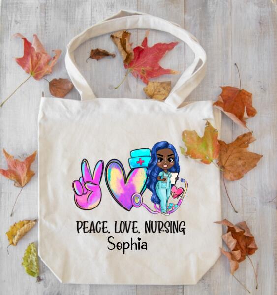 Personalized Peace Love Nurse Tote Bag, Nurse Bag, Nurse Gifts, Nurse Tote, Nursing Gifts, Gifts For Nurse