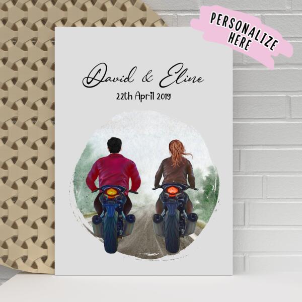 Personalized Riding Motocycle Wall Art Canvas, Couple Gift, Anniversary Gift, Personalised Couples Print, Boyfriend Gift, Girlfriend Gift