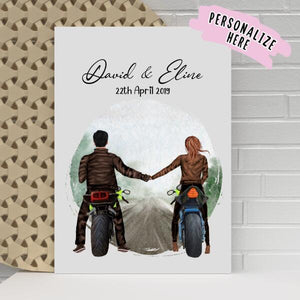 Personalized Riding Motocycle Wall Art Canvas, Couple Gift, Anniversary Gift, Personalised Couples Print, Boyfriend Gift, Girlfriend Gift
