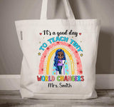 Personalized Teacher Rainbow Back To School Tote Bag, Teacher Rainbow Gift, Teacher Tote Bag, Back To School Gift